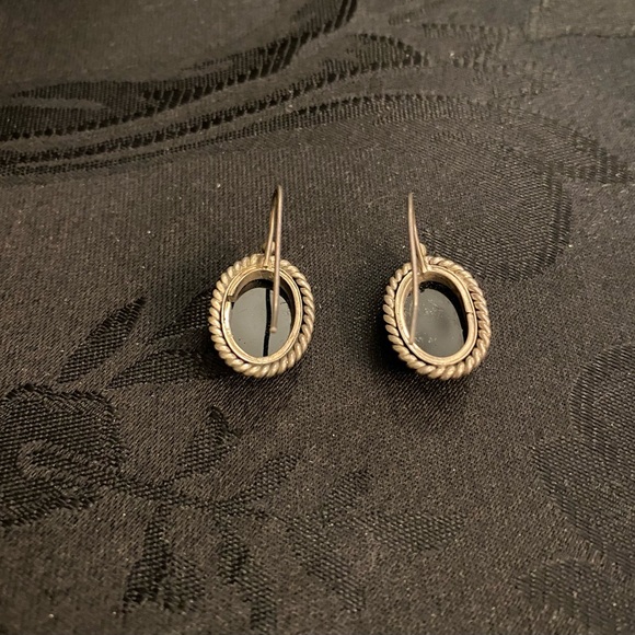 Vintage Elegant Black Onyx and Sterling Silver Pierced Earrings - Picture 2 of 4